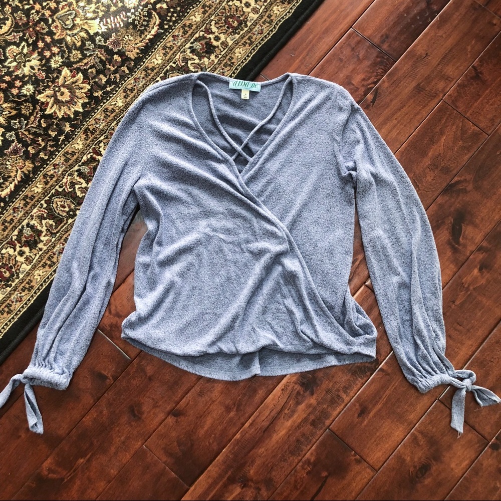 francescas blue tie sleeve top